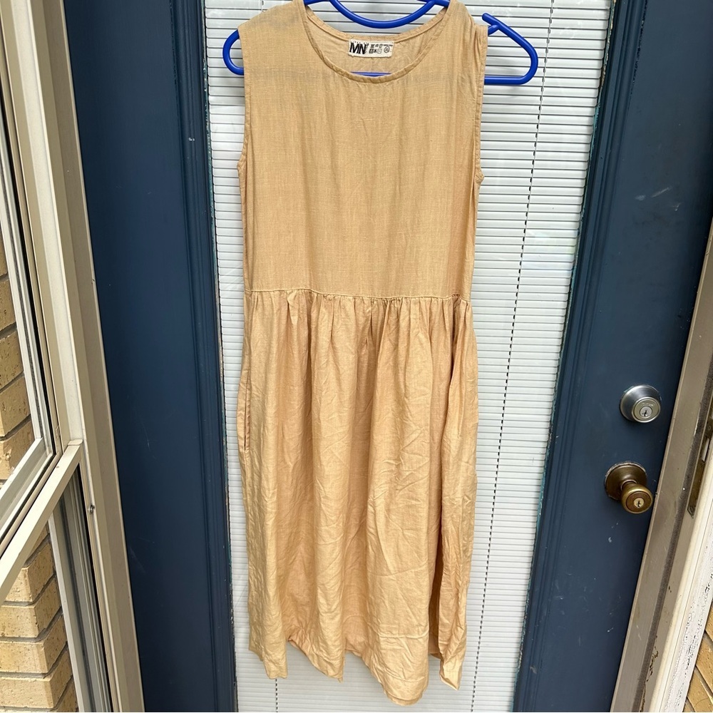 Linen loose sleeveless dress, SANTA CLARA /Washed soft linen dress pockets